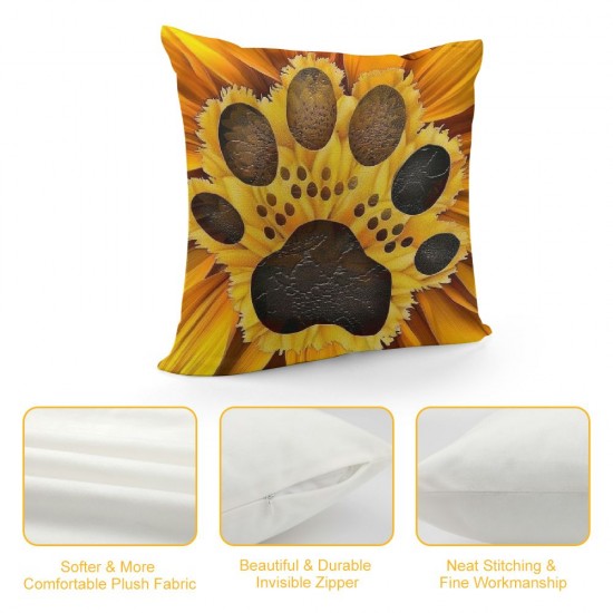 Qinduosi Throw Pillow Covers Cute Dog Paw Print Love Yellow Sunflower Design Square Pillowcase for Home Decor Sofa Car Bedroom Pillow case