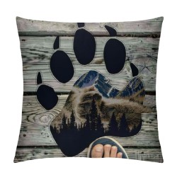 Qinduosi Pillow Covers Dog Paw Printed with Rustic Wood Grain Decorative Linen Throw Pillow Cases for Home Sofa Decor nch (Dog Paw)