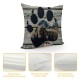 Qinduosi Pillow Covers Dog Paw Printed with Rustic Wood Grain Decorative Linen Throw Pillow Cases for Home Sofa Decor nch (Dog Paw)