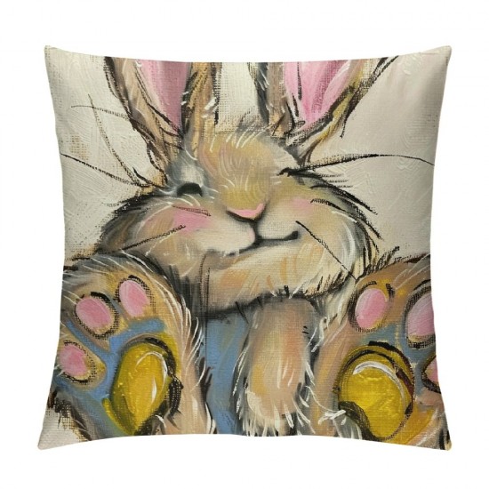 Qinduosi Happy Easter Decorative Throw Pillow Covers Set of , Hunny Bunny Rabbit Green Porch Patio Outdoor Pillowcase, Carrot Flowers Sofa Couch Cushion Case Home Decor