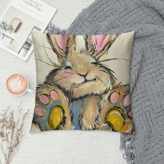 Qinduosi Happy Easter Decorative Throw Pillow Covers Set of , Hunny Bunny Rabbit Green Porch Patio Outdoor Pillowcase, Carrot Flowers Sofa Couch Cushion Case Home Decor