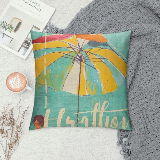 Beach Throw Pillow Cover Vintage Ocean Beach Umbrella Decorative Pillow Case Life in The Sun Home Decor Rectangle Cushion Pillowcase