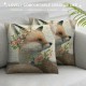 Little Girl Fox Throw Pillow Cover Cartoon Portrait Animal Wild Wreath Floral Cute Adorable Cartoon Sketch Pillow Case Inch Decorative Men Women Boy Girl Room Cushion Cover for Home Couch