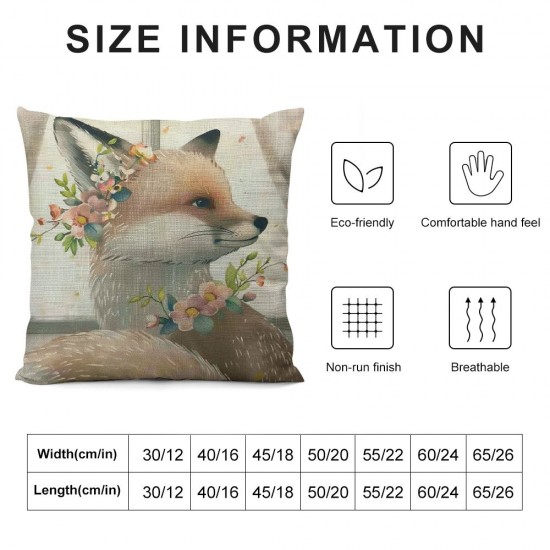 Little Girl Fox Throw Pillow Cover Cartoon Portrait Animal Wild Wreath Floral Cute Adorable Cartoon Sketch Pillow Case Inch Decorative Men Women Boy Girl Room Cushion Cover for Home Couch