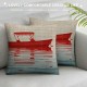 Qinduosi  Boat Throw Pillow Cover,Pontoon Boat Lake Beach Canopy Dock Watercraft Blue Brown Decorative Pillow Cases Linen Square Cushion Covers for Home Sofa Couch  inch