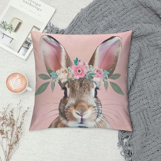 Pink Throw Pillow Covers ,Spring Forest Animals Pillowcases Decor for Kids Room Living Room Nursery Home