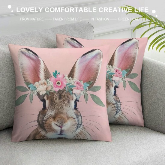 Pink Throw Pillow Covers ,Spring Forest Animals Pillowcases Decor for Kids Room Living Room Nursery Home