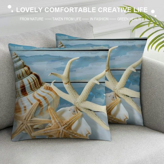 Qinduosi Nautical Coastal Beach House Welcome Relax Decorative Throw Pillow Covers,Ocean Themed Shell Starfish Seahorse Coral Pillow Cases Cushion for Beach House,Sea Lovers Gifts,Inch Set of