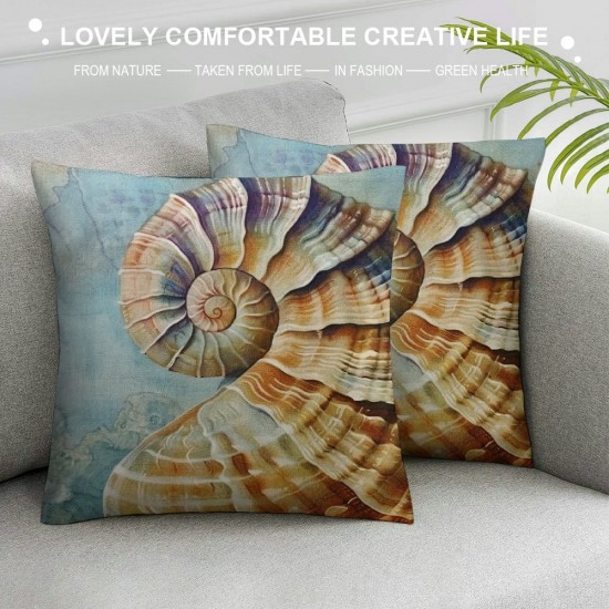 Qinduosi Summer Coastal Pillow Covers Inch Blue Shell Starfish Decorative Outdoor Throw Pillow Covers Beach Nautical Pillow Cases Linen Cushion Covers for Couch Sofa Bedroom Livingroom (Pack of )