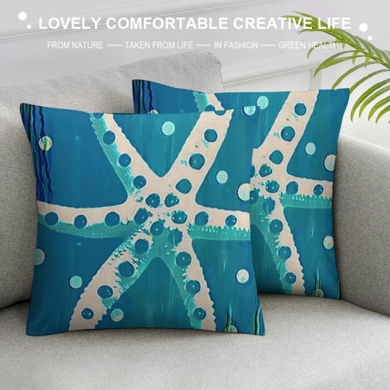 Summer Starfish Decorative Throw Pillow Covers Set of , Life is Better at The Beach Blue Porch Outdoor Pillowcase, Nautical Farmhouse Rustic Cushion Case Home Decor