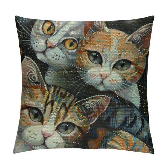 Qinduosi Abstract Cat Linen Throw Pillow Case,  Inch Set of , Gifts for Cat Lover, Funny Cat Pillow, Children Room Decoration, Cat Owners Gifts, Cat Theme Room Decor, Cushion Cover for Sofa Couch Bed