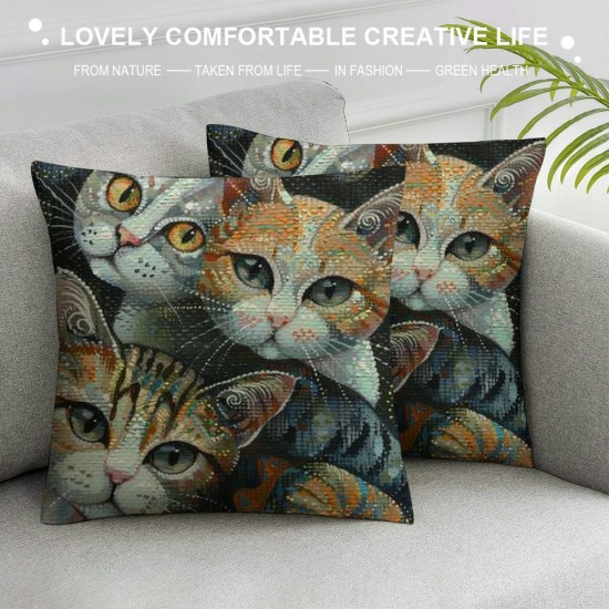 Qinduosi Abstract Cat Linen Throw Pillow Case,  Inch Set of , Gifts for Cat Lover, Funny Cat Pillow, Children Room Decoration, Cat Owners Gifts, Cat Theme Room Decor, Cushion Cover for Sofa Couch Bed