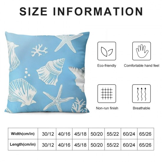 Qinduosi Nautical Coastal Pillow Covers Set of Summer Ocean Themed Coral Seashells Starfish Pillows Case Soft Outdoor Beach House Decor Cushion Covers for Bedroom Living Room,Light Blue