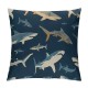 Blue Cartoon Shark Print Linen Throw Pillow Case Home Decorative Cushion Cover for Sofa Couch Bedding Inches