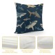 Blue Cartoon Shark Print Linen Throw Pillow Case Home Decorative Cushion Cover for Sofa Couch Bedding Inches