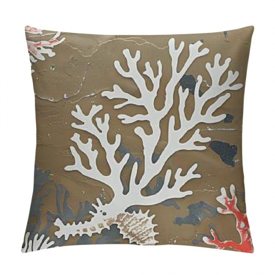 Qinduosi Tan Coastal Throw Pillow Covers Inch, Nautical Beachy Coral Starfish Pillow Covers Summer Decorative Pillowcase Linen Square Cushion Cover for Bedroom Living Room Sofa Outdoor, Set of