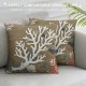 Qinduosi Tan Coastal Throw Pillow Covers Inch, Nautical Beachy Coral Starfish Pillow Covers Summer Decorative Pillowcase Linen Square Cushion Cover for Bedroom Living Room Sofa Outdoor, Set of