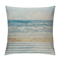 Beach Coastal Decorative Pillow Cover ONLY for Couch, Sofa, or Bed, Light Blue Tan Taupe Color Blocked Stripe,