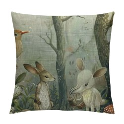 Qinduosi  Deer Animal Throw Pillow Cover Woodland Deer Bear Fox Rabbit Tree Forest Cartoon Cute Nature Adorable Pillow Case Inch Decorative Men Women Boy Girl Room Cushion Cover for Home Couch Bed