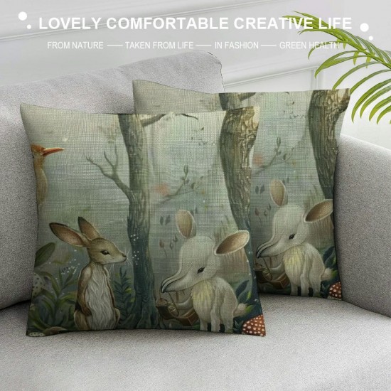 Qinduosi  Deer Animal Throw Pillow Cover Woodland Deer Bear Fox Rabbit Tree Forest Cartoon Cute Nature Adorable Pillow Case Inch Decorative Men Women Boy Girl Room Cushion Cover for Home Couch Bed