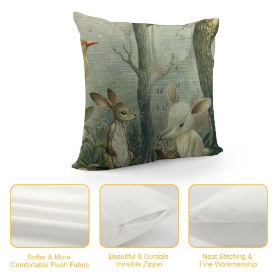 Qinduosi  Deer Animal Throw Pillow Cover Woodland Deer Bear Fox Rabbit Tree Forest Cartoon Cute Nature Adorable Pillow Case Inch Decorative Men Women Boy Girl Room Cushion Cover for Home Couch Bed