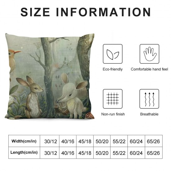 Qinduosi  Deer Animal Throw Pillow Cover Woodland Deer Bear Fox Rabbit Tree Forest Cartoon Cute Nature Adorable Pillow Case Inch Decorative Men Women Boy Girl Room Cushion Cover for Home Couch Bed