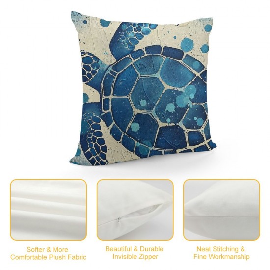 Qinduosi Beach Room Decor Pillow Covers Nautical Coastal Sea Turtle Throw Pillowcase Set of  Blue Beige Square Linen Pillow Covers for Living Room Car Outdoor