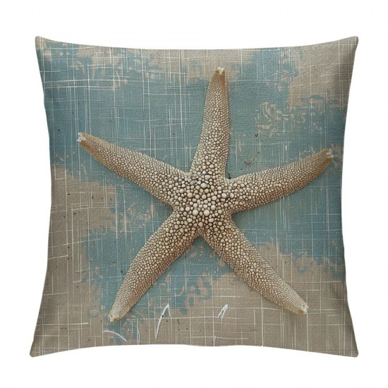 Set of  Linen Throw Pillow Cover Seas Day Vintage Beach Starfish Canvas Look Coastal Decorative Pillow Case Whimsical Home Decor Rectangle Queen Size Inch Cushion Pillowcase