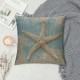 Set of  Linen Throw Pillow Cover Seas Day Vintage Beach Starfish Canvas Look Coastal Decorative Pillow Case Whimsical Home Decor Rectangle Queen Size Inch Cushion Pillowcase