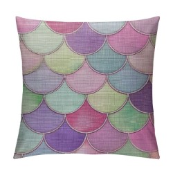 Qinduosi Fishscale Throw Pillow Cover Pink Soft Colored Fish Squama Traditional Japanese Seamless Pattern Decorative Square Pillow Case for Home Bedroom Living Room Cushion Cover