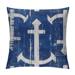 Qinduosi  Anchor Decorative Pillow Cover for Couch Nautical Decor Square Linen Cushion Case Sofa Home Decorations Dark Blue