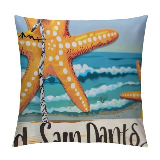 Qinduosi Summer Pillow Covers, Sunshine Starfish Reversible in Throw Pillow Cover, Summer Beach Decorations for Home Farmhouse Sofa Couch Bed Indoor Outdoor, Set of