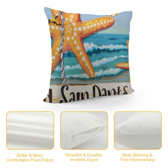 Qinduosi Summer Pillow Covers, Sunshine Starfish Reversible in Throw Pillow Cover, Summer Beach Decorations for Home Farmhouse Sofa Couch Bed Indoor Outdoor, Set of