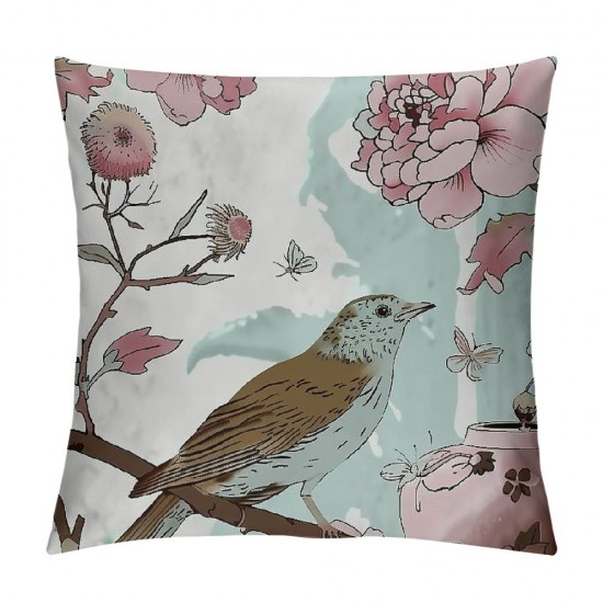 Pink Throw Pillow Covers Cases Set of Neutral Accent Modern Farmhouse Nautical Pillow Covers with Soft Decorative for Couch Bed Living Room Outdoor Flowers and Birds