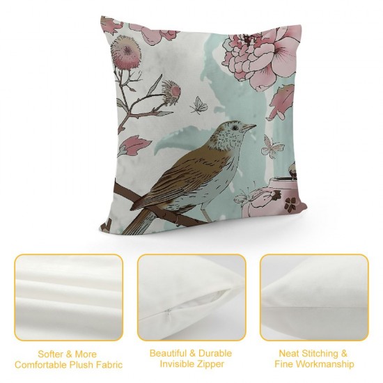 Pink Throw Pillow Covers Cases Set of Neutral Accent Modern Farmhouse Nautical Pillow Covers with Soft Decorative for Couch Bed Living Room Outdoor Flowers and Birds