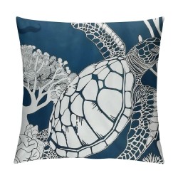 Nautical Coastal Throw Pillow Covers Set of , Beach Turtle Coral Decorative Pillow Case Ocean Themed Accent Cushion Cover for Couch Bedroom Sofa, Navy Blue, "