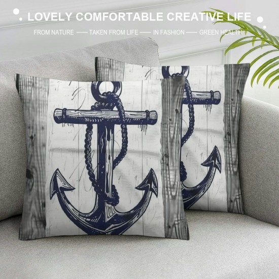 Qinduosi  Nautical Throw Pillow Cover Set of , Navy Blue Anchor Pillowcases Soft Home Decorative Pillow Case  Inch Double Sided Cushion Covers for Indoor Outdoor Bedroom and Car