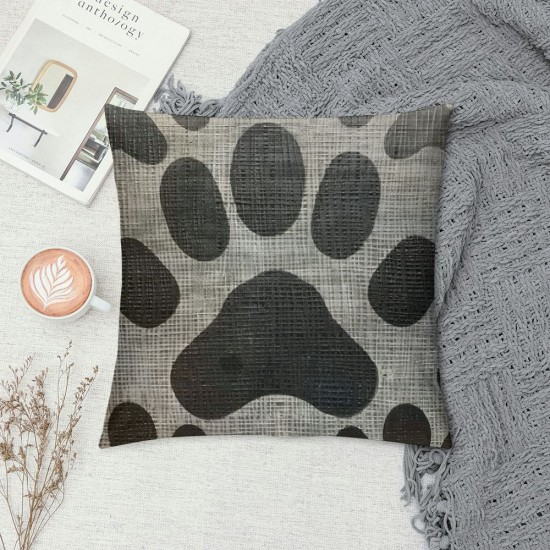 Throw Pillow Cover Cute Dog Paw Home Decorative Linen Square Pillow Case for Men Women Boy Gilrs Bedroom Livingroom Cushion Cover Inch Black and Grey Pillowcase