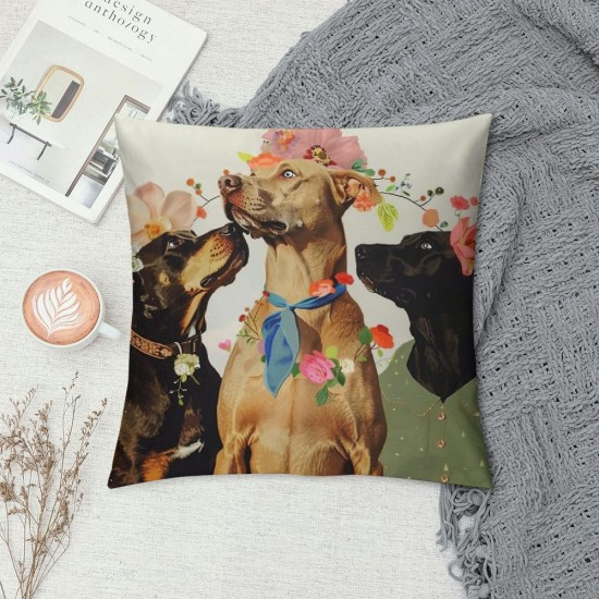 Spring Dog Pillow Covers Set of  Cute Animals Decorative Cushion Cases Summer Blossom Floral Throw Pillow Covers Spring Home Decor for Couch Bed Holiday