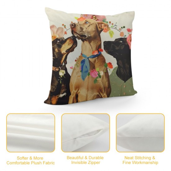 Spring Dog Pillow Covers Set of  Cute Animals Decorative Cushion Cases Summer Blossom Floral Throw Pillow Covers Spring Home Decor for Couch Bed Holiday