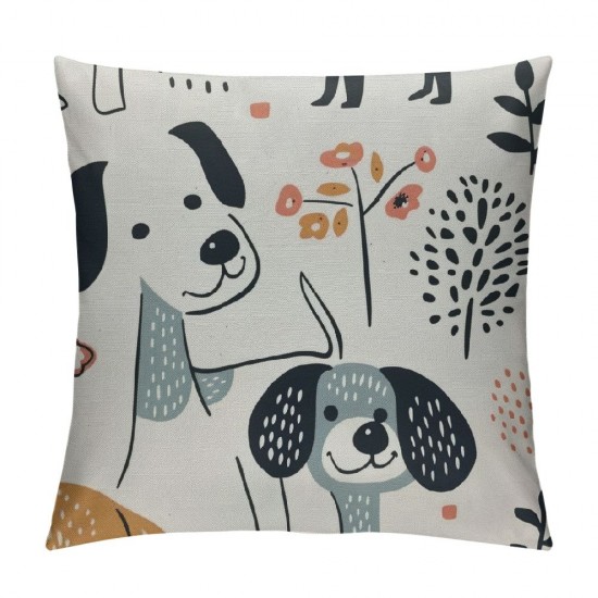 Qinduosi Childish Funny Creative Dog Throw Pillow Cover Inch，Trendy Kid Doodle Pet Cartoon Nursery White Square Throw Pillow Cases，Polyester Throw Cushion Covers for Couch Sofa Chair Bedroom