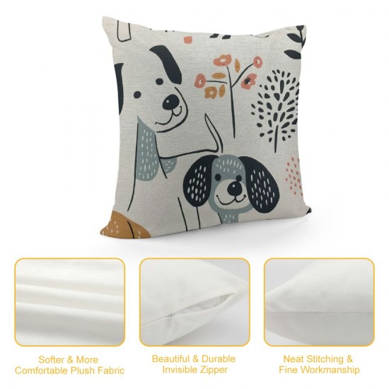 Qinduosi Childish Funny Creative Dog Throw Pillow Cover Inch，Trendy Kid Doodle Pet Cartoon Nursery White Square Throw Pillow Cases，Polyester Throw Cushion Covers for Couch Sofa Chair Bedroom