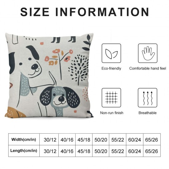 Qinduosi Childish Funny Creative Dog Throw Pillow Cover Inch，Trendy Kid Doodle Pet Cartoon Nursery White Square Throw Pillow Cases，Polyester Throw Cushion Covers for Couch Sofa Chair Bedroom