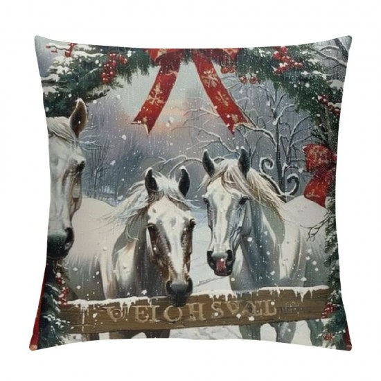 Qinduosi Set of  Christmas Animals Throw Pillow Covers Horse Alpaca Milk Cow Dog Cat Animal Theme Decorative Pillow Cases Home Decor Linen Square Inches Pillowcases