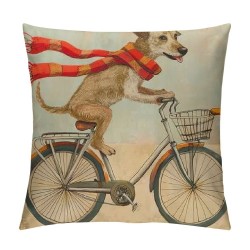 Pack of  Home Decor Pillowcase Linen Square Throw Pillow Case Decorative Cushion Cover Dogs Riding a Bicycle with Funny Letters Inch