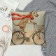 Pack of  Home Decor Pillowcase Linen Square Throw Pillow Case Decorative Cushion Cover Dogs Riding a Bicycle with Funny Letters Inch