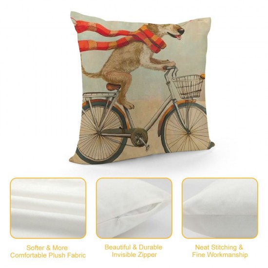 Pack of  Home Decor Pillowcase Linen Square Throw Pillow Case Decorative Cushion Cover Dogs Riding a Bicycle with Funny Letters Inch