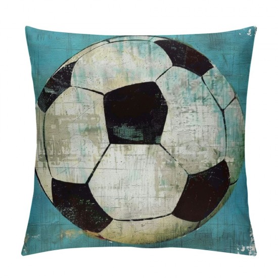 Qinduosi Vintage Soccer Pillow Cover Inch Throw Pillow Case Personalized Square Pillow Sham Linen Decoration New Home Men Women Boys Girls Sofa Couch Bed (Football)