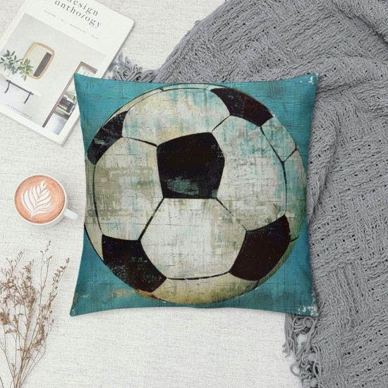 Qinduosi Vintage Soccer Pillow Cover Inch Throw Pillow Case Personalized Square Pillow Sham Linen Decoration New Home Men Women Boys Girls Sofa Couch Bed (Football)