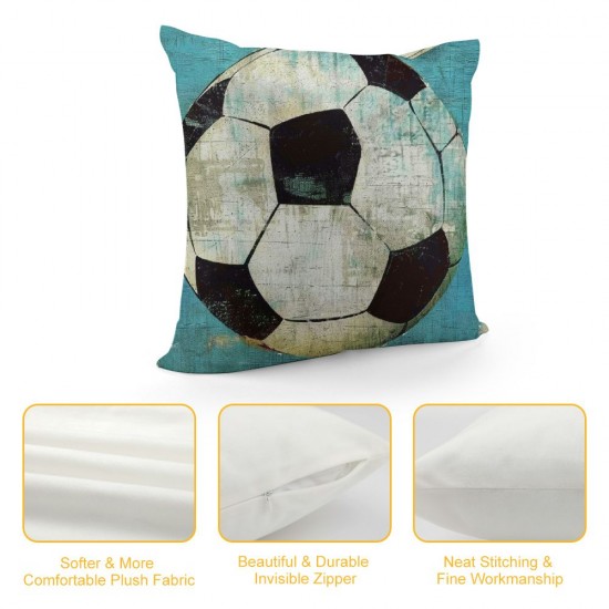 Qinduosi Vintage Soccer Pillow Cover Inch Throw Pillow Case Personalized Square Pillow Sham Linen Decoration New Home Men Women Boys Girls Sofa Couch Bed (Football)